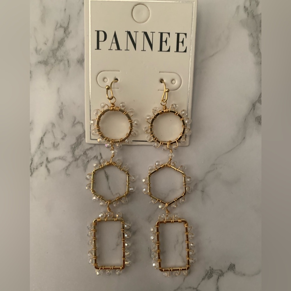 NWT! Pannee gold with clear bead drop earrings